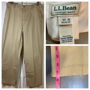 LLBean Comfort Waist Mens Khaki Chinos Pants Size 36x32 Cotton Flat Front 245698